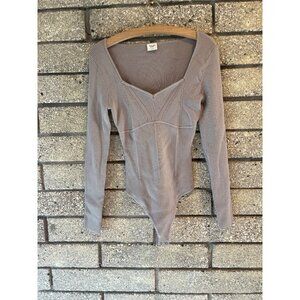 Abercrombie & Fitch Long-Sleeve Ribbed Bodysuit With Square Neckline - Size L